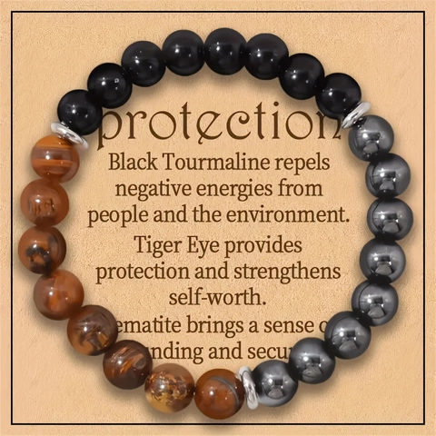 Natural Tiger Eye Obsidian Hematite Triple Protection Bracelet Healing Energy Beaded Bracelet For Women Men Jewelry Gift