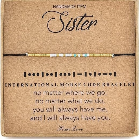 Handmade Morse Code Bracelet Natural Stone Alloy Beads Woven Adjustable Jewelry For Sister Nursing Gift Friendship Bracelet