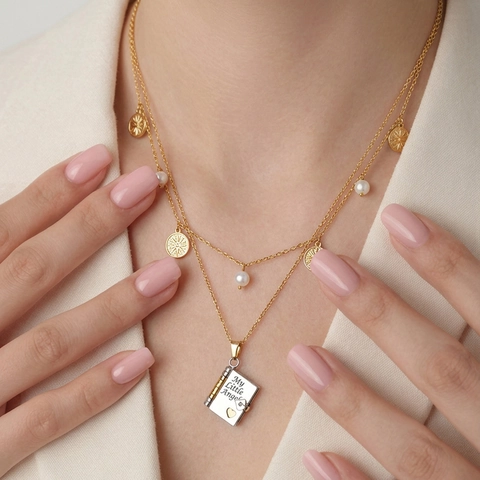 Collana con Medaglione a Libro in Acciaio Inossidabile Con Ciondolo a Cuore Inciso Gioielli di Moda Minimalista Donna Regalo