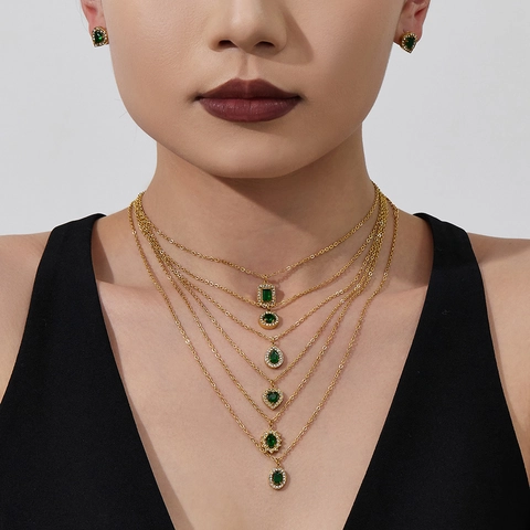 Stainless Steel Jewelry Set For Women Gold Plated Teardrop Heart Sunflower Zirconia Pendant Necklace Earrings Fashion Jewelry