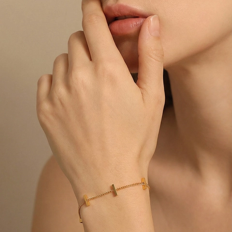 Minimalist Stainless Steel Bracelet For Women French Elegant Long Strip Rectangular Bar Charms Adjustable Chain Jewelry