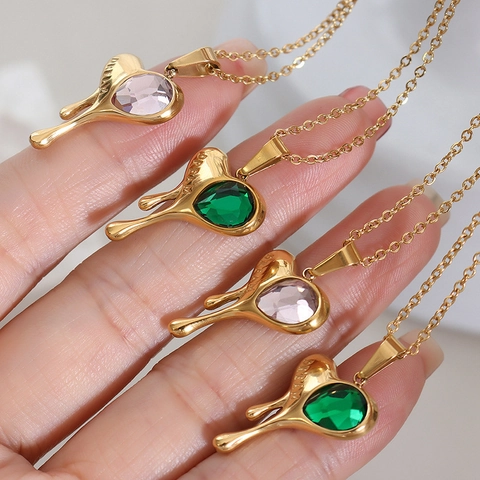 Melting Heart Pendant Necklace Stainless Steel Liquid Metal Lava Zircon Stone Dream Engraved Fashion Jewelry For Women