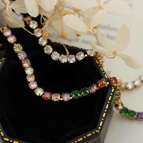 Elegantes Tennisarmband Damen Edelstahl 18K Vergoldet Mit Bunten Regenbogen Zirkonia
