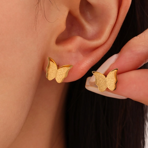 Mode Matte 18K Verguld Roestvrij Staal Vlinder Sieraden Halsketting Oorknopjes Verstelbare Ring Sieraden Collectie