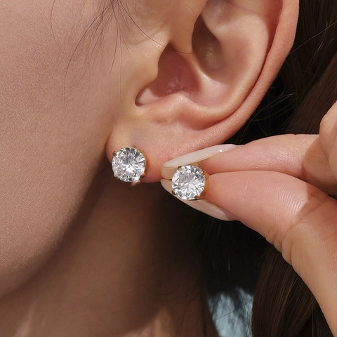 Boucles d'Oreilles Clous Classiques en Acier Inoxydable Zircon Rond Couleur Or Acier Bijoux Minimalistes pour Femmes