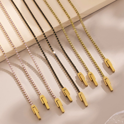 Bracciale Tennis Minimalista in Acciaio Inossidabile con Zirconia per Donna Placcato Oro 18K Scintillante Gioielli di Moda