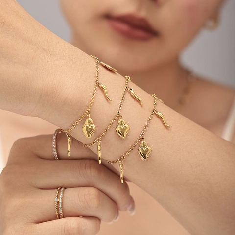 Stainless Steel Sacred Heart Cornicello Jewelry Collection For Women Gold Silver Plated Natural Stone Necklace Bracelet
