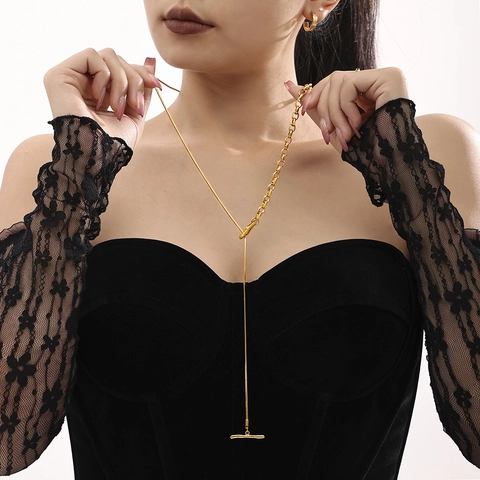 Fashion Stainless Steel OT Buckle Long Necklace For Women Gold Silver Mixed Color Chain Sweater Necklace Jewelry Gift