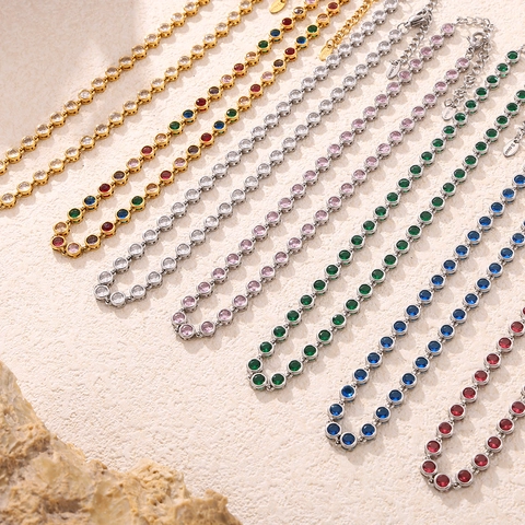 Set di Gioielli con Catena Tennis in Acciaio Inossidabile Zircone Bohemien Collana Bracciale Pietre Colorate per Donna