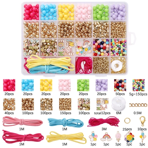 Beadia DIY Schmuckherstellungsset Bunte Acrylperlen Buchstabenperlen Regenbogen Anhänger Elastische Schnüre Für Armband