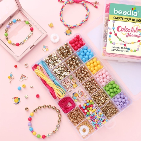 24 Gitter Acryl Buchstabenperlen Schmuckset Für DIY Armbänder Halsketten Buntes Perlenset Mit Anhängern Und Elastischer Schnur