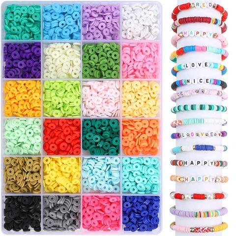Multi Color Flat Round Soft Clay Heishi Beads For DIY Jewelry Making Colorful Polymer Clay Beads With Alphabet Beads Kit