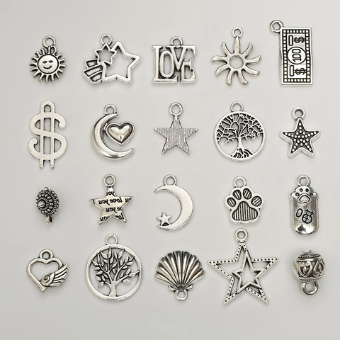Antik Silber Legierung Anhänger Mond Stern Herz Lebensbaum DIY Schmuckherstellung Pendants Für Halskette Armband Vintage Zubehör