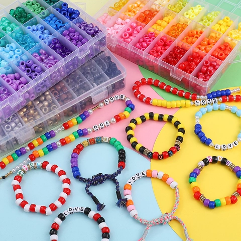 Kleurrijke Plastic Pony Kralen Kit DIY Sieraden Maken Ronde Losse Kralen Organizer Box Voor Armband Ketting Telefoonketting Knutselen