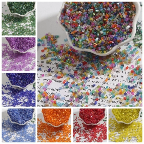 2mm Iridescent Glass Bugle Beads For DIY Jewelry Making Embroidery Hand Sewing Materials Rainbow AB Coating Pipe Beads