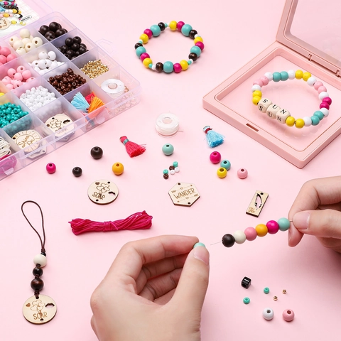 Handgemaakte DIY Sieraden Maken Kit Met Houten Kralen Kwastjes Letterkralen En Hangers Voor Armband Ketting Knutselen Vrouwen Kinderen