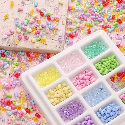 Acrylic Peanut Shape 2 Hole Beads Small Seed Beads For DIY Handmade Bracelet Necklace Jewelry Making Finding Matte Transparent