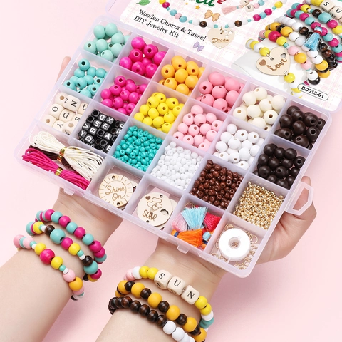 Handgemaakte Houten Kralen DIY Sieraden Maken Kit Alfabet Kralen Met Kwastjes En Touwtjes Voor Armband Ketting Vrouwen