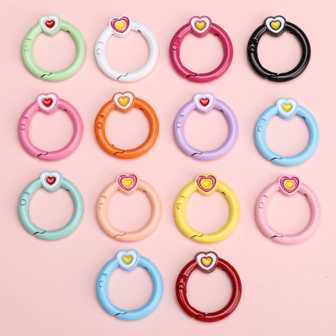 Alloy Heart Spring Ring Keychain DIY Jewelry Accessories Colorful Enamel Drip Oil Buckle For Bag Charms Keyrings Decor