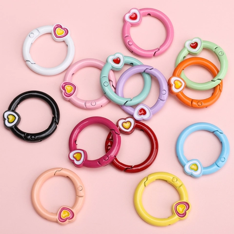 Alloy Heart Spring Ring Keychain DIY Jewelry Accessories Colorful Enamel Drip Oil Buckle For Bag Charms Keyrings Decor
