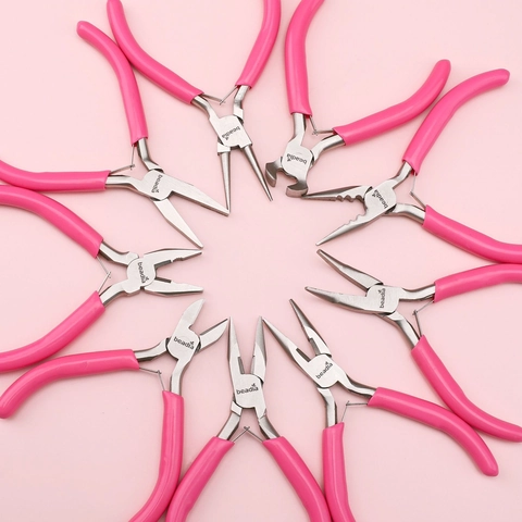 Alicates Profesionales de Joyería con Mango Rosa Herramienta Manual de Metal para Bricolaje Cuentas Envoltura de Alambre Reparación de Joyas