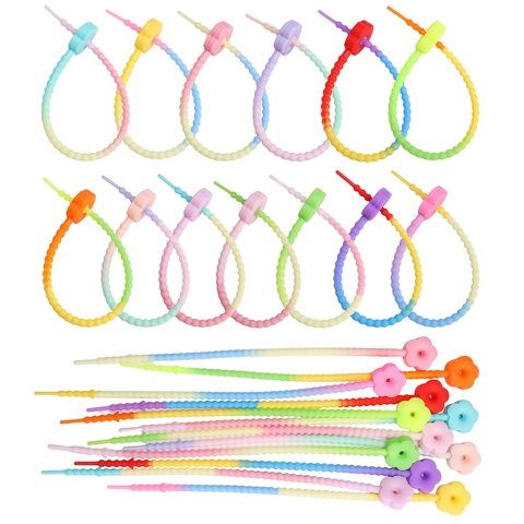 Attaches de Câbles en Silicone Floral Dégradé Accessoires de Bijoux DIY Organisateur de Câbles Réutilisable Fleur de Prunier