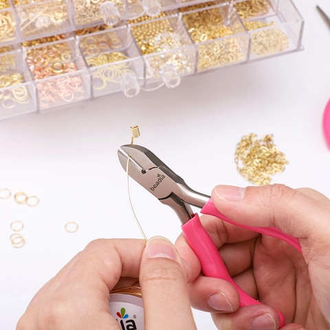 Alicates Profesionales de Joyería con Mango Rosa Herramienta Manual de Metal para Bricolaje Cuentas Envoltura de Alambre Reparación de Joyas
