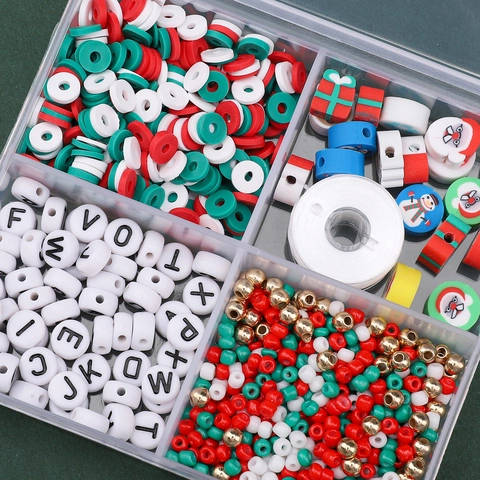 Weihnachten DIY Schmuckzubehör Polymer-Ton Perlen Buchstabenperlen Kollektion Mit Box Für Kinder Handgefertigte Accessoires