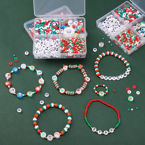 Weihnachten DIY Schmuckzubehör Polymer-Ton Perlen Buchstabenperlen Kollektion Mit Box Für Kinder Handgefertigte Accessoires