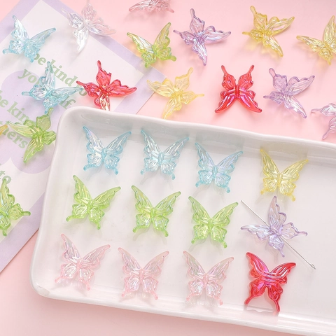 Iridescent Acrylic Butterfly Beads For DIY Jewelry Making Handmade Necklace Hairpin Butterfly Shape Finding Accessory