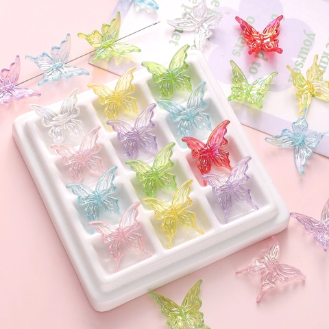 Iridescent Acrylic Butterfly Beads For DIY Jewelry Making Handmade Necklace Hairpin Butterfly Shape Finding Accessory