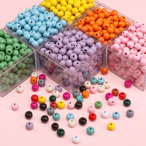 8mm Round Wooden Beads Colorful Spray Painted Loose Spacer Beads For DIY Jewelry Making Bracelet Necklace Accessories
