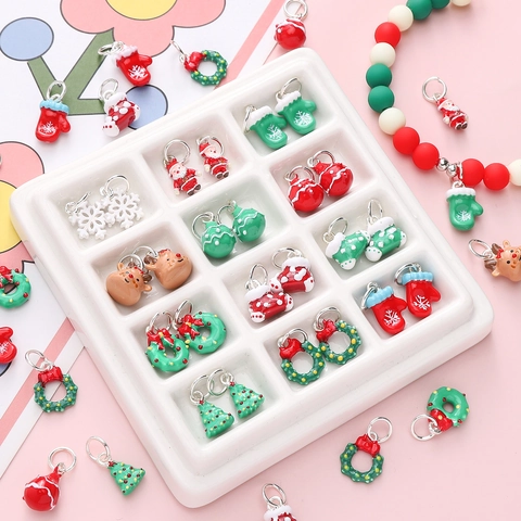Cartoon Christmas Alloy Enamel Pendants For DIY Jewelry Making Bracelet Necklace Santa Claus Reindeer Tree Festive Charms