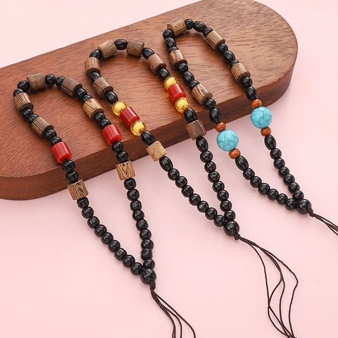 Cordón de Cuentas de Madera Tejido a Mano Estilo Étnico Colgante Llavero Accesorio de Tirachinas Para Hombres Mujeres