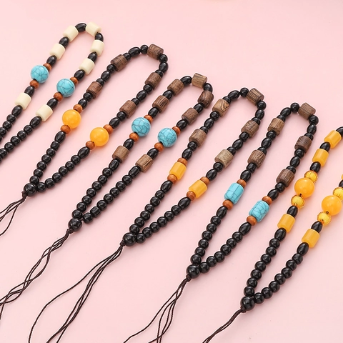 Cordón de Cuentas de Madera Tejido a Mano Estilo Étnico Colgante Llavero Accesorio de Tirachinas Para Hombres Mujeres