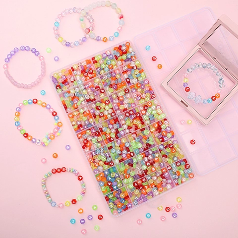 Kleurrijke Acryl Alfabet Letter Cijfer Hart Kralen Set Met Vakken Opbergdoos Voor DIY Armband Ketting Sieraden Maken