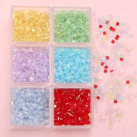 Glass Loose Beads Flat Square Mini Spacer Beads Transparent Aurora AB Color For DIY Jewelry Making Bracelet Necklace Accessories