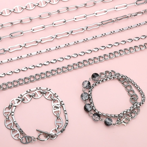 DIY Stainless Steel Jewelry Chain For Bracelet Necklace Making Polished Geometric Link Chain Jewelry Findings Accessory Material