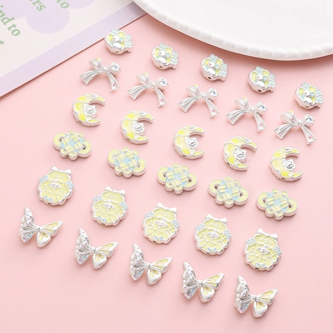 Matte Silver Alloy Enamel Charms For Jewelry Making DIY Heart Star Rabbit Chinese Knot Bow Pendant Accessories For Women