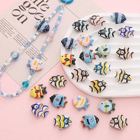 Hand Painted Ceramic Tropical Fish Beads Colorful DIY Jewelry Making Animal Shaped Glazed Porcelain Loose Beads For Handcrafted Supplies