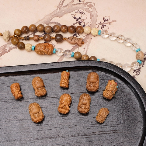 Natural Wood Buddha Tara Beads Carved Zen Monk Pendants For DIY Bracelet Necklace Jewelry Making Handcrafted Accessory