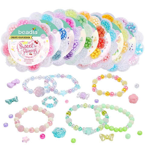 Acryl Cartoon Prinses Thema DIY Sieraden Maken Kralen Kit Multi-Grid Bloem Box Voor Meisjes Armband Ketting Knutselmaterialen