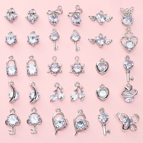 Alloy Zirconia Heart Butterfly Snowflake Key Lock Pendants Only (Without Chain) For DIY Jewelry Making Necklace Bracelet Women Accessory