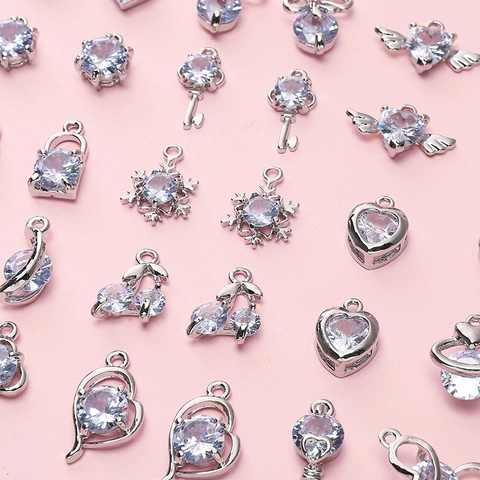 Alloy Zirconia Heart Butterfly Snowflake Key Lock Pendants Only (Without Chain) For DIY Jewelry Making Necklace Bracelet Women Accessory