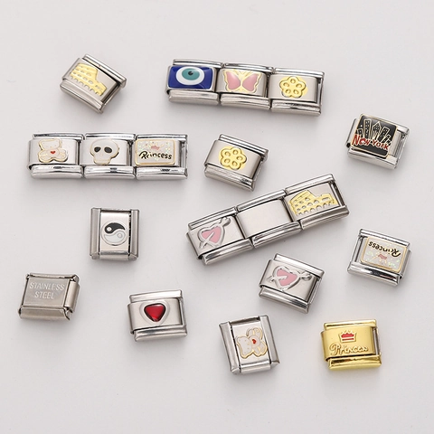 Maglie Charm Italiane in Acciaio Inossidabile per Bracciali Fai da Te Oro Argento Smalto Malocchio Farfalla Cuore Principessa New York Gioielli Modulari