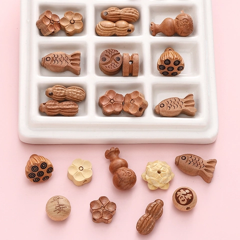 Vintage Carved Jujube Wood Lotus Pod Gourd Peanut Loose Beads For DIY Jewelry Making Bracelet Necklace Handcrafted Traditional Accessories