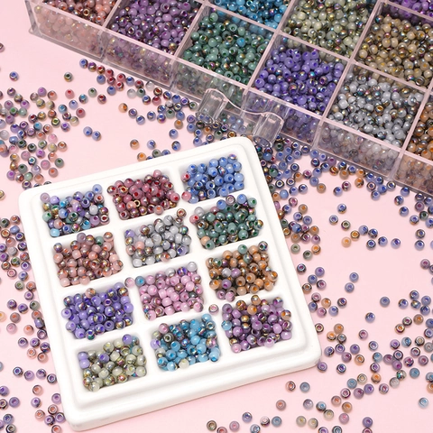 4mm Colorful Iridescent Glass Seed Beads Round Metallic Luster Spacer Beads For DIY Jewelry Making Bracelet Supplies