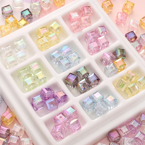 8mm Acrylic Cube Beads With AB Coating Aurora Iridescent Magic Color Square Loose Beads For DIY Jewelry Making Accessories