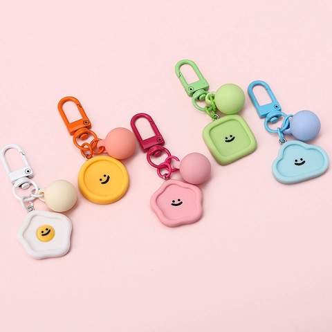 Llavero de Resina con Cara Sonriente Linda Color Macaron Caramelo Forma Geométrica Nube Corazón Amuleto para Bolso Accesorio DIY Regalo