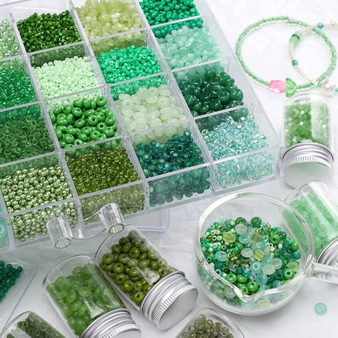 Forest Series Green Glass Loose Beads Mixed Shapes Round Spacer Beads For Jewelry Making Handmade DIY Bracelet Necklace Accessories